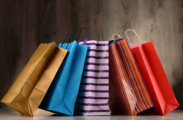 istock Composition with colorful paper shopping bags 639491882