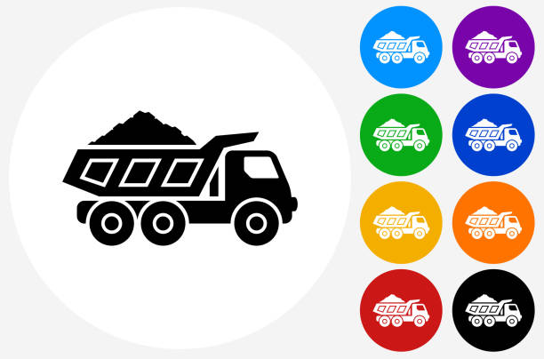 Mining Truck Icon on Flat Color Circle Buttons Mining Truck Icon on Flat Color Circle Buttons. This 100% royalty free vector illustration features the main icon pictured in black inside a white circle. The alternative color options in blue, green, yellow, red, purple, indigo, orange and black are on the right of the icon and are arranged in two vertical columns. indigo truck stock illustrations