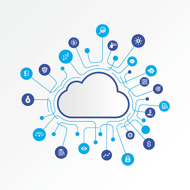 Cloud computing concept with finance and analysing icons Cloud computing concept with finance and analysing icons cloud computing stock illustrations