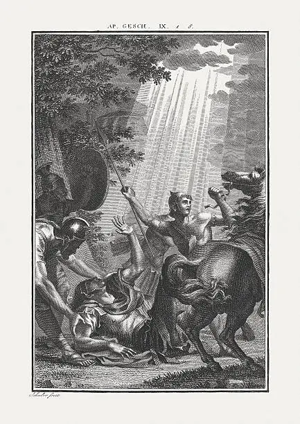 The Conversion of Saul (Acts 9). Copper engraving by Carl Schuler, published c. 1850.