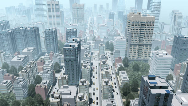 istock Abstract big city downtown aerial view 639496388