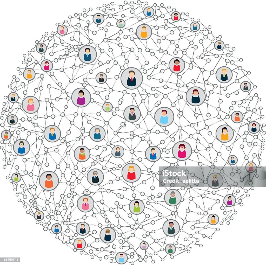Social network illustration, which contains people connected to each other. Multicolored vector illustration of social network. Abstract stock vector