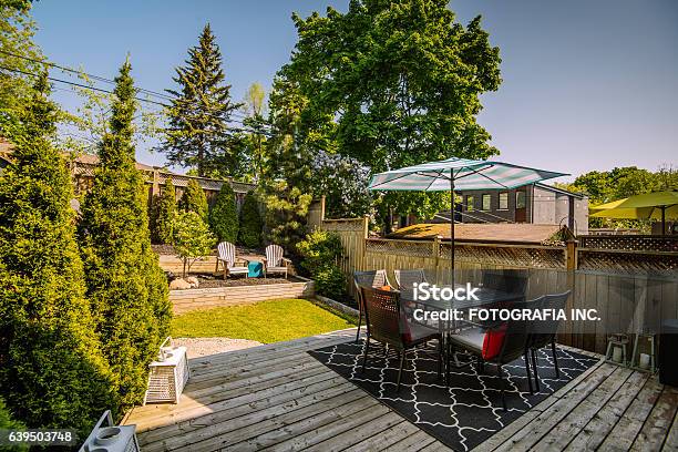 City Home Exterior Stock Photo - Download Image Now - Yard - Grounds, Vegetable Garden, Patio