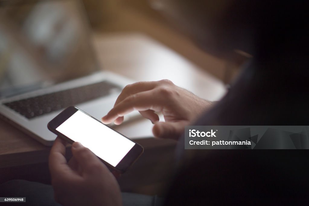 Man holding a smartphone with blank screen Smart Phone, Mobile Phone, Human Hand, Telephone, Using Phone Men Stock Photo