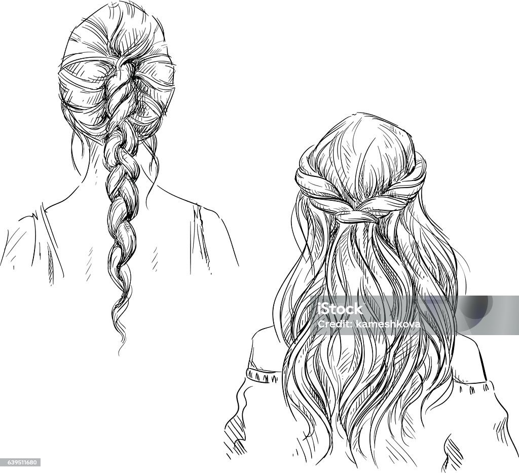 Braids Hairstyle Vector Drawing Stock Illustration - Download Image Now -  Drawing - Art Product, Braided Hair, Women - iStock