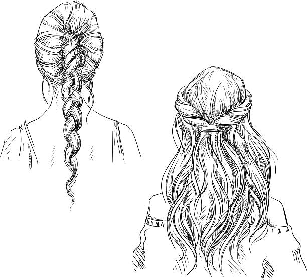 Braids. Hairstyle. Vector drawing Braids. Hairstyle. Vector drawing prom fashion stock illustrations