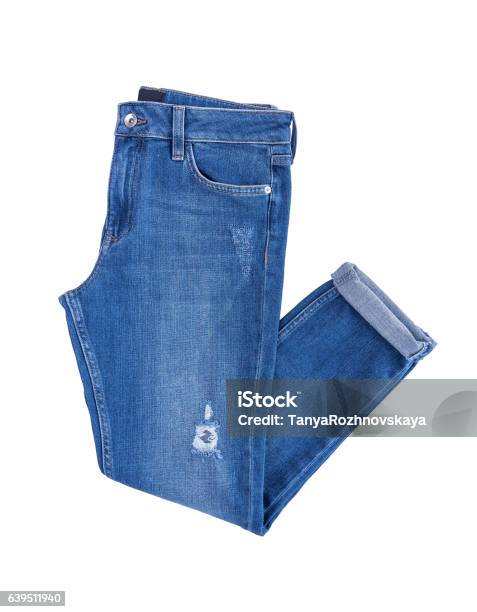 Beautiful Denim Pants Stock Photo - Download Image Now - Jeans, Pants, White Background