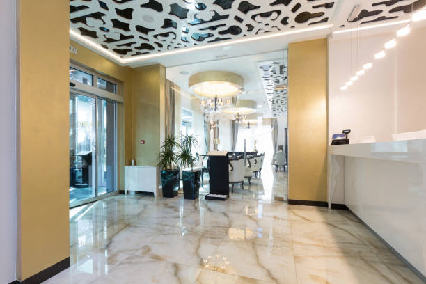 istock Reception area with reception desk in modern hotel 639513376