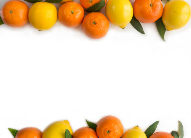 istock Mandarins and lemons on white background. 639516286