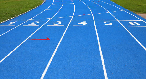 istock lanes of a athletic track with numbers 639519434
