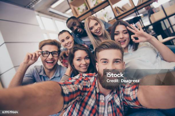 Selfie Of Young Smiling Teenagers Having Fun Together Stock Photo - Download Image Now