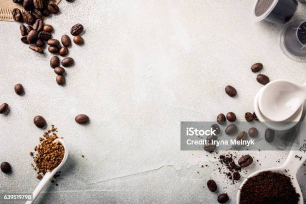 Background With Assorted Coffee Stock Photo - Download Image Now - Ground Coffee, Coffee - Drink, Backgrounds