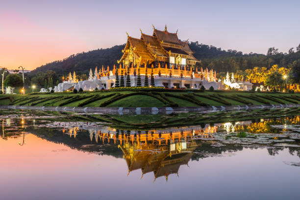 istock Illuminated Royal Pavilion and reflection. Thailand 639520498