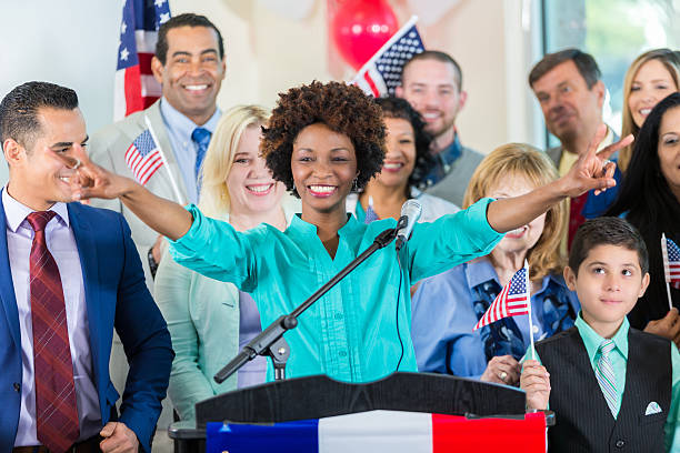 istock Mayoral candidate addresses supporters at rally 639522918