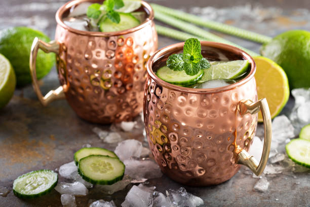 istock Moscow mule cocktail with lime and cucumber 639523856