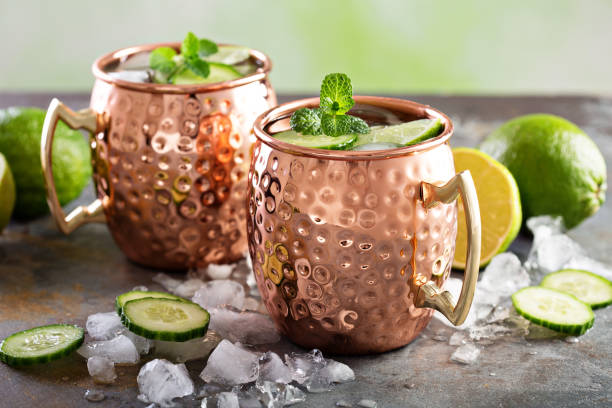 istock Moscow mule cocktail with lime and cucumber 639524050