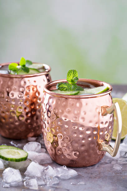 istock Moscow mule cocktail with lime and cucumber 639524192