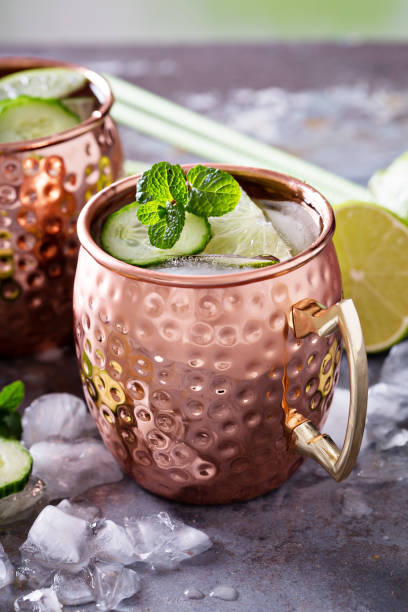 istock Moscow mule cocktail with lime and cucumber 639524702