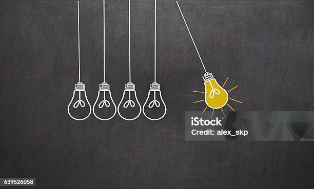Great Idea Creativity Concept With Light Bulbs On Chalkboard Stock Illustration - Download Image Now