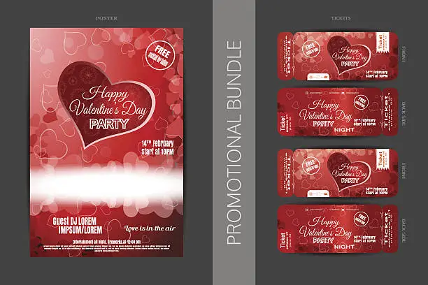 Vector illustration of Vector Happy Valentine's Day night party promotional bundle of red
