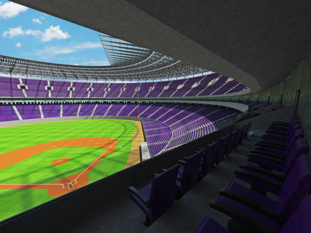 istock Beautiful modern baseball stadium with purple seats and VIP boxes 639533452