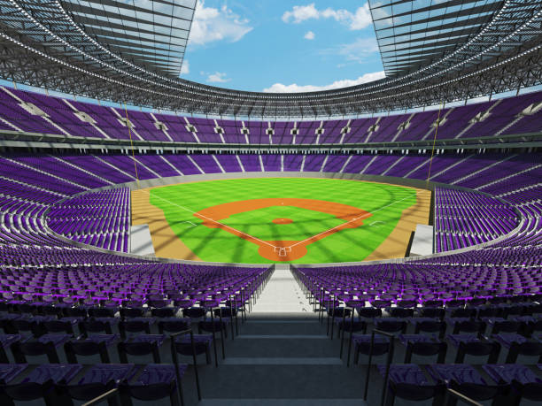 istock Beautiful modern baseball stadium with purple seats and VIP boxes 639533464
