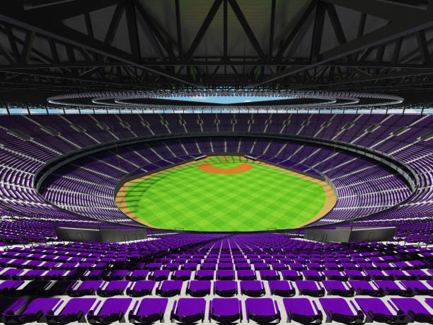 istock Beautiful modern baseball stadium with purple seats and VIP boxes 639533496