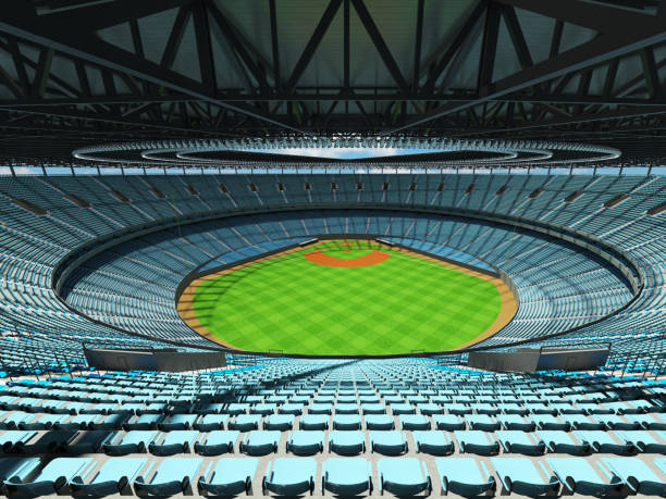 istock Beautiful modern baseball stadium with sky blue seats and boxes 639533626