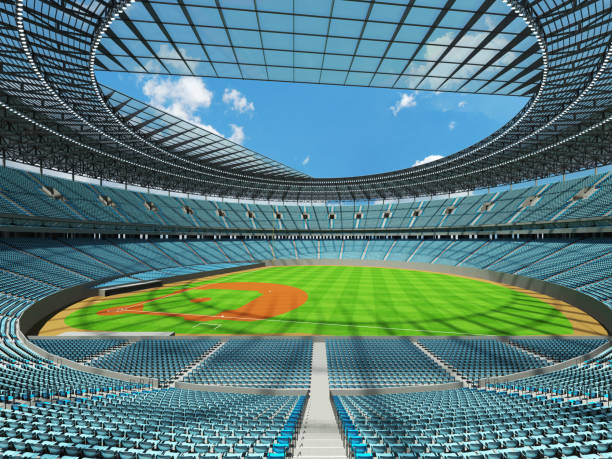 istock Beautiful modern baseball stadium with sky blue seats and boxes 639533632