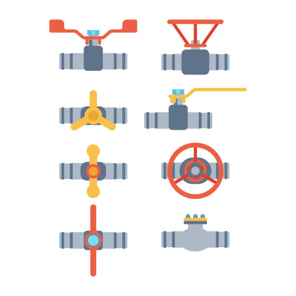 Pipes vector icons isolated. Details pipes different types collection. Vector set of water tube industry, gas valve construction. Oil industrial pressure technology plumbing. Steel factory engineering. pvc flange stock illustrations
