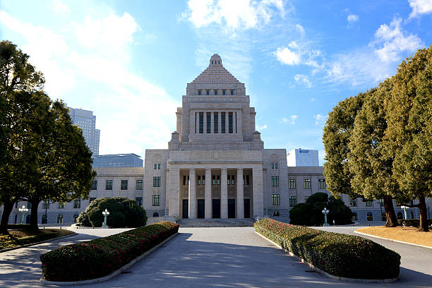 National Diet Building Chiyoda, Tokyo, Japan: Japanese National Diet Building: The National Diet Building is the building where both houses of the National Diet of Japan meet.  honshu stock pictures, royalty-free photos & images