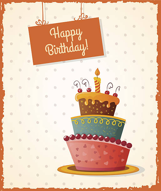 birthday card with cake vector art illustration