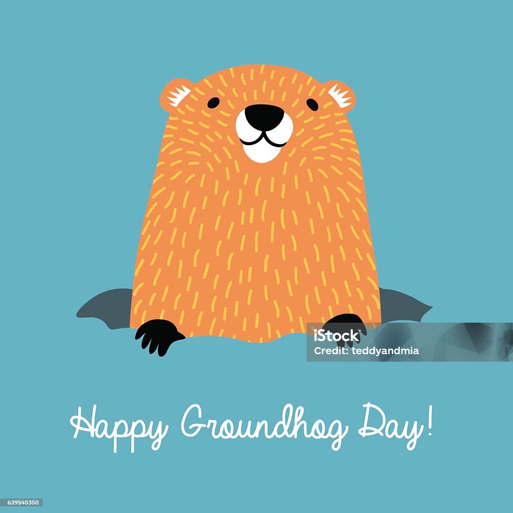 Happy Groundhog Day. Cute groundhog coming out of his burrow. - Royalty-free Groundhog Day - Tatil Vector Art