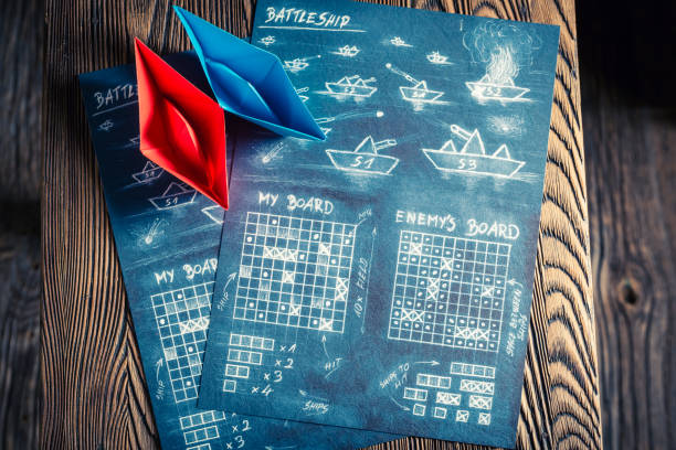 istock Children's battleship paper game for two players 639542636