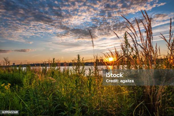 Sunset Along Hudson River Facing New Jersey From Manhattan Stock Photo - Download Image Now
