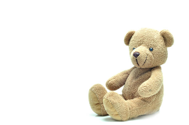 istock Brown teddy bear sitting on white background. 639550122