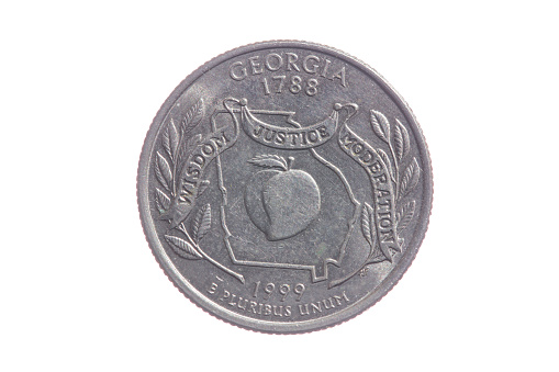 A stock photo of the US Quarter Coin for the state of Georgia. Photographed at 50mp using the Canon EOS 5DSR and Canon 100mm macro lens.