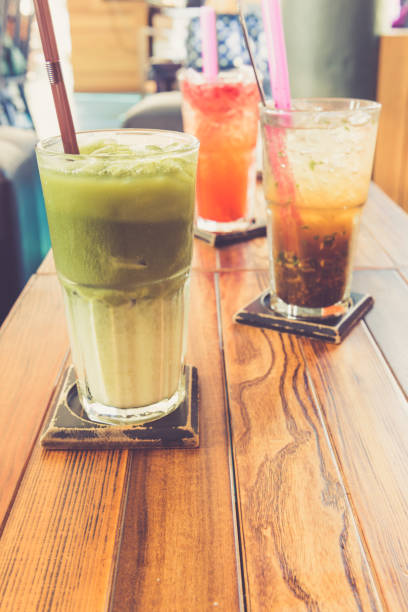 istock Iced green tea latte and other drinks 639553220