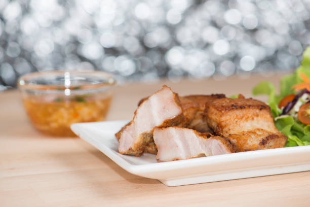 deep fried pork belly with spicy sauce