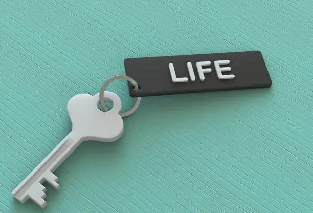 LIFE, message on keyholder, 3D rendering