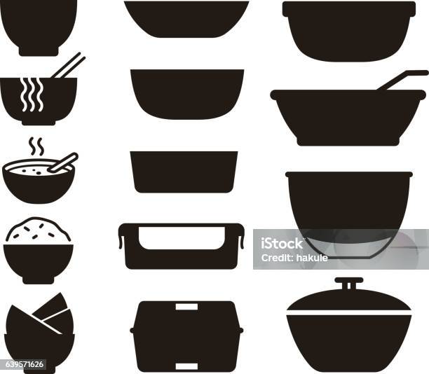 Simple Bowls And Plates Icon Set Vector Illustration Stock Illustration - Download Image Now