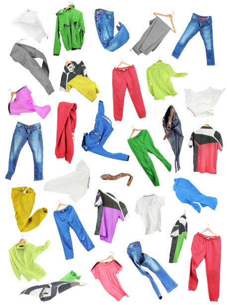 istock Colored clothes in falling isolated on white background 639571830