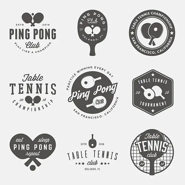 Vector illustration of vector set of ping pong logos, emblems and design elements