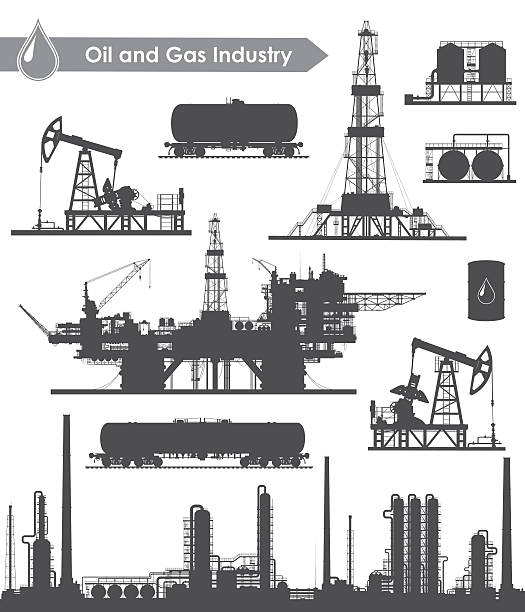 нефтяной промышленности набор - oil rig construction platform oil industry sea stock illustrations