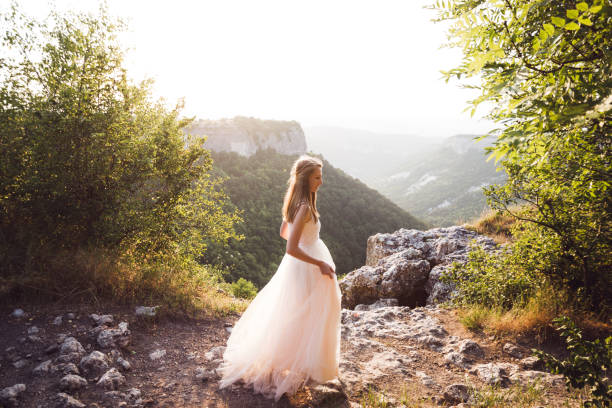 istock Bride portrait with a mountain view 639574318
