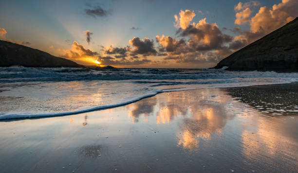 Wales beach reflection stock photo
