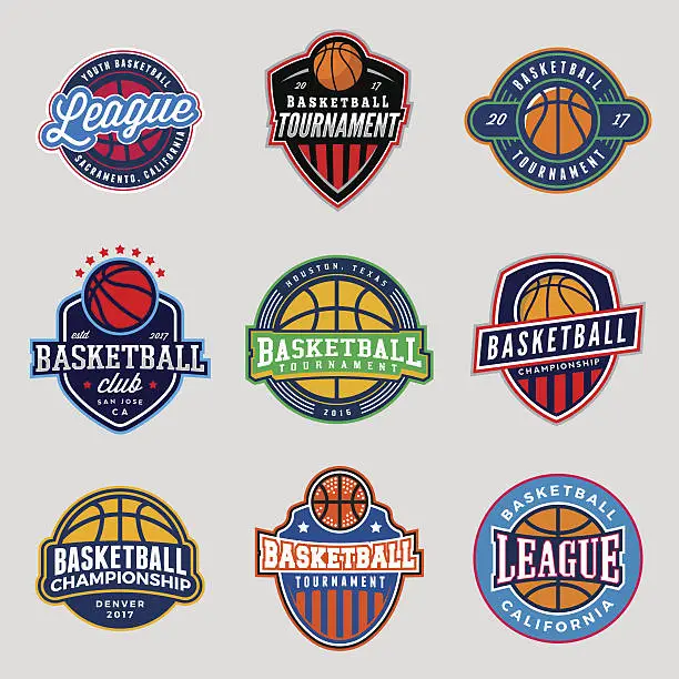 Vector illustration of set of logos for basketball game events