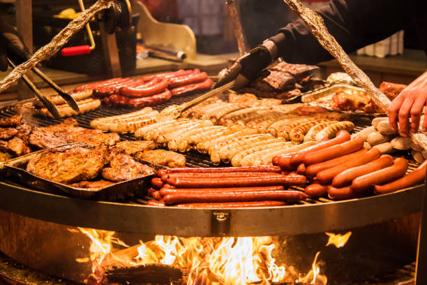 istock German sausages. The process of cooking over a fire 639582292