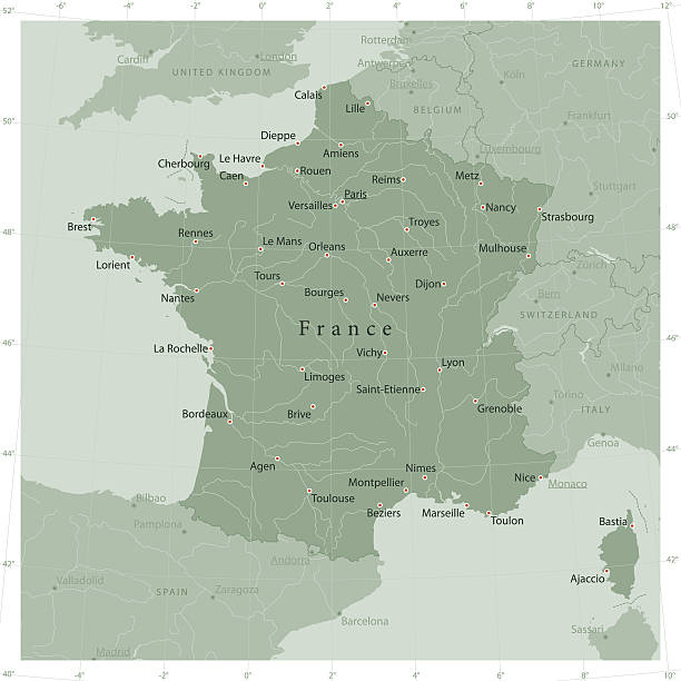 ilustrações, clipart, desenhos animados e ícones de frança país vetor mapa oliveira verde - bordeaux france midi pyrenees aquitaine