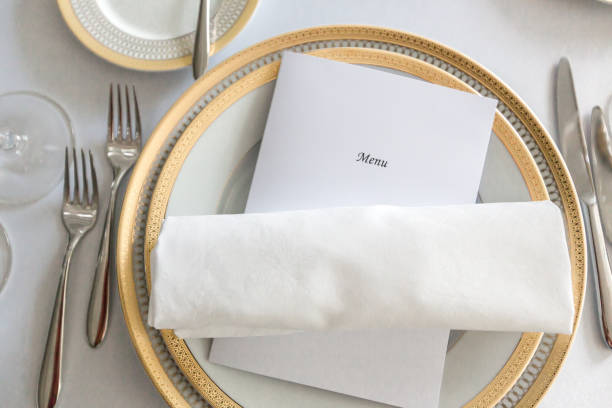 istock white plate yellow canvas tablecloth napkin serviette 639588936